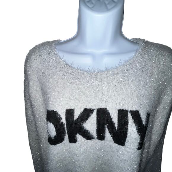 NWT DKNY Gray & Black Fuzzy Sweater – Size XL - Picture 2 of 6